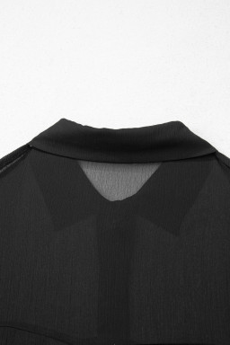 Black Sheer Tunic Shirt Drawstring Shorts 2pcs Swim Cover Up