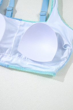 Sky Blue Corded Colorblock Square Neck Bikini Swimsuit