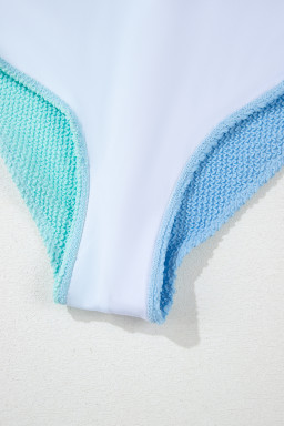 Sky Blue Corded Colorblock Square Neck Bikini Swimsuit