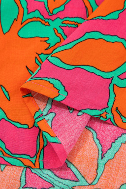 Rose Floral Print Batwing Sleeve Buttoned Loose Fit Shirt