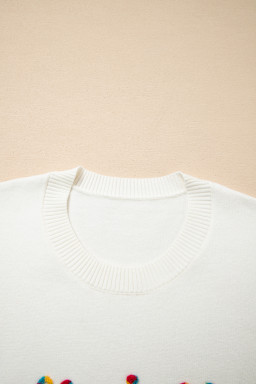 Beige Colorful Holly Jolly Christmas Knit Loose Sweater