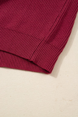 Red Dahlia Ribbed Knit Ribbon Knot Backless Drop Shoulder Sweater