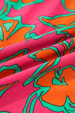 Rose Floral Print Batwing Sleeve Buttoned Loose Fit Shirt