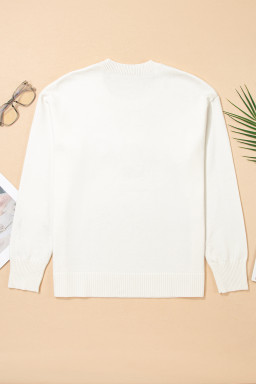 Beige Colorful Holly Jolly Christmas Knit Loose Sweater