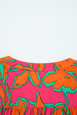 Rose Floral Print Batwing Sleeve Buttoned Loose Fit Shirt