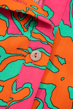 Rose Floral Print Batwing Sleeve Buttoned Loose Fit Shirt