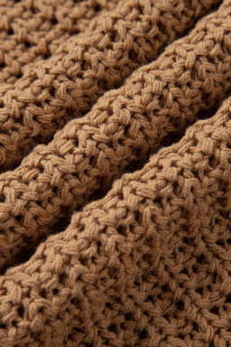 Camel Hollowed Detail Wide Sleeve Loose Pullover Sweater