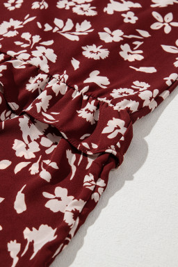 Red Floral Print Long Sleeve Square Neck Smocked Maxi Dress