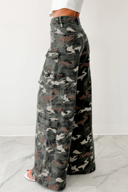 Green Camo Cargo Wide Leg Pants