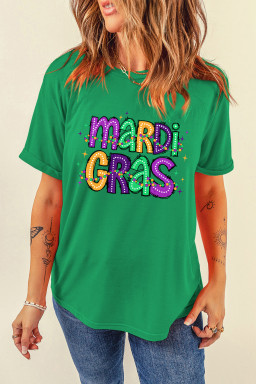 Bright Green MARDI GRAS Delightful Letter Graphic T Shirt