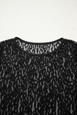 Black Leopard Pattern Sheer Mesh Long Sleeve Top