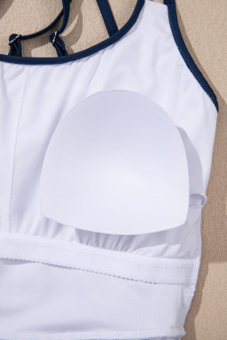 Sky Blue Crossed Back Floral Print Asymmetric Knot Side One Piece Swimsuit