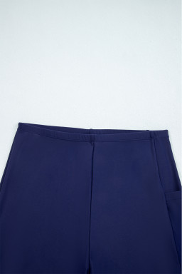 Navy Blue Color Block Patchwork Bow Knot Detail Sleeveless Swim Dress