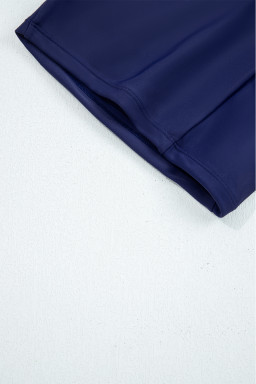 Navy Blue Color Block Patchwork Bow Knot Detail Sleeveless Swim Dress