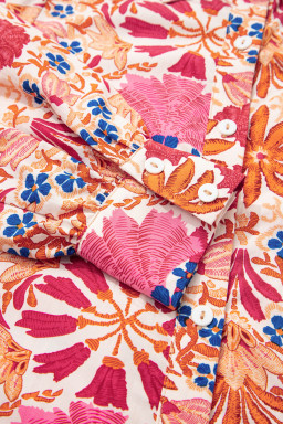 Red Fall Flower Print Long Sleeve Mini Dress