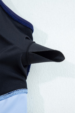 Navy Blue Color Block Patchwork Bow Knot Detail Sleeveless Swim Dress