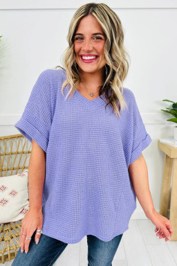 Wisteria Waffle V Neck Short Sleeve Knit Top