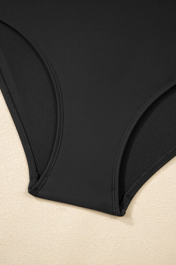 Black Spaghetti Straps Contrasted Ricrac Trim Flared Tankini 2pcs Swimsuit