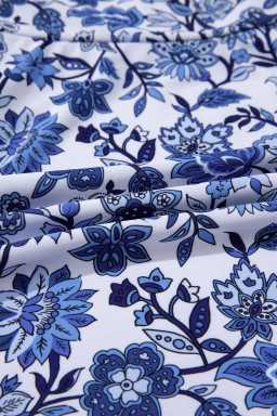 Sky Blue Crossed Back Floral Print Asymmetric Knot Side One Piece Swimsuit