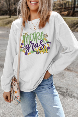 White TIS mardi gras YALL Corded Ribbed Pullover Sweatshirt