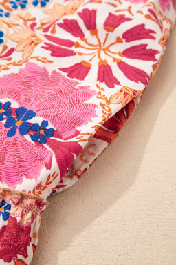 Red Fall Flower Print Long Sleeve Mini Dress