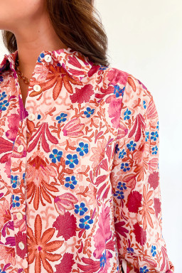 Red Fall Flower Print Long Sleeve Mini Dress