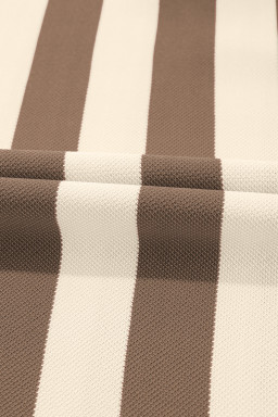 Khaki Stripe Collared V Neck Long Sleeve Loose Casual Dress