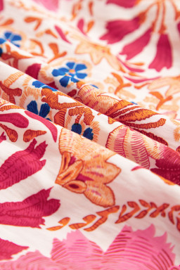 Red Fall Flower Print Long Sleeve Mini Dress