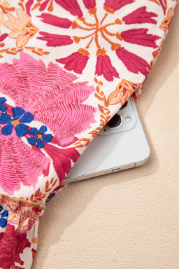 Red Fall Flower Print Long Sleeve Mini Dress