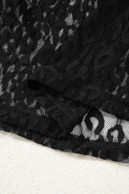 Black Leopard Pattern Sheer Mesh Long Sleeve Top