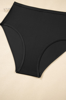 Black Spaghetti Straps Contrasted Ricrac Trim Flared Tankini 2pcs Swimsuit