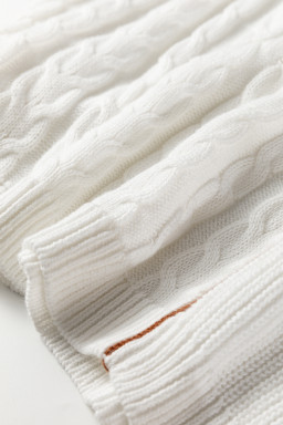 White Mix Texture Patchwork Contrast Stitch Mock Neck Sweater