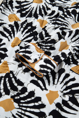 Black Abstract Floral Print Split V Neck Long Dress with Sleeves