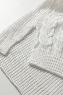 White Mix Texture Patchwork Contrast Stitch Mock Neck Sweater