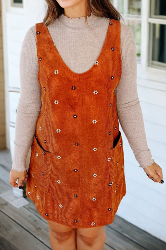 Vestit mini de pana brodat amb flor de flama daurada