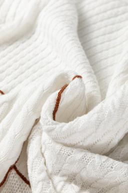 White Mix Texture Patchwork Contrast Stitch Mock Neck Sweater