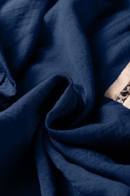 Dirty blue Leopard Trim V Neck Flounced Bracelet Sleeve Blouse