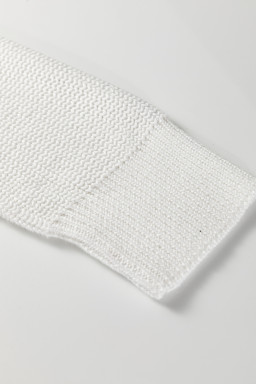 White Mix Texture Patchwork Contrast Stitch Mock Neck Sweater