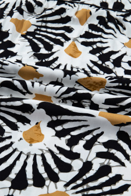 Black Abstract Floral Print Split V Neck Long Dress with Sleeves