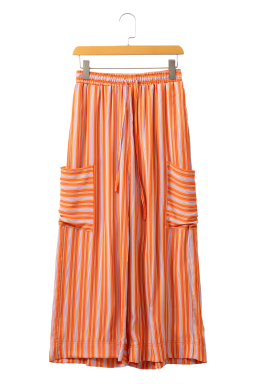 Orange Stripe Cropped Palazzo Pants with Pockets