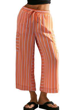 Orange Stripe Cropped Palazzo Pants with Pockets