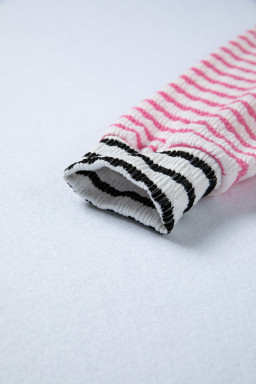 Multicolour Striped Color Block Patchwork Half Zip Drop Shoulder Long Sleeve Top