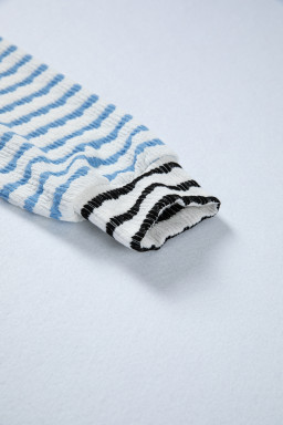 Multicolour Striped Color Block Patchwork Half Zip Drop Shoulder Long Sleeve Top