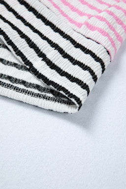 Multicolour Striped Color Block Patchwork Half Zip Drop Shoulder Long Sleeve Top