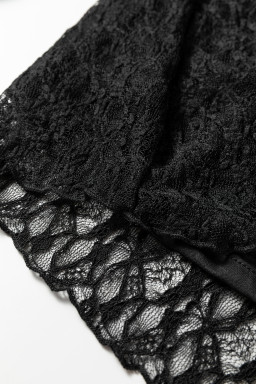 Black Sheer Lace Long Sleeve Slim Henley Top