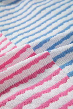 Multicolour Striped Color Block Patchwork Half Zip Drop Shoulder Long Sleeve Top