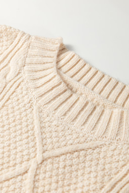 Oatmeal Cable Knit Drop Shoulder Loose Fit Sweater Dress