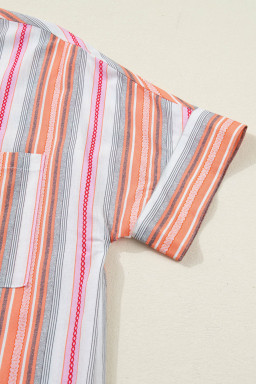 Pink Stripe Button up Short Sleeve Shirt