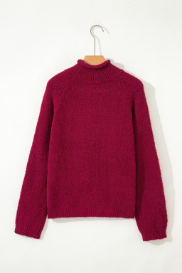 Burgundy Popcorn Mock Neck Solid Sweater