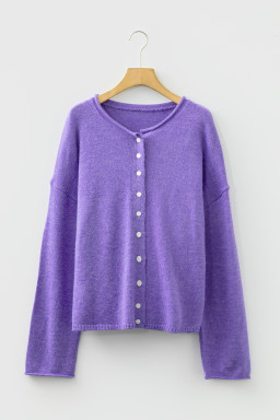 Wisteria Solid Color Knit Button Drop Shoulder Sweater Cardigan